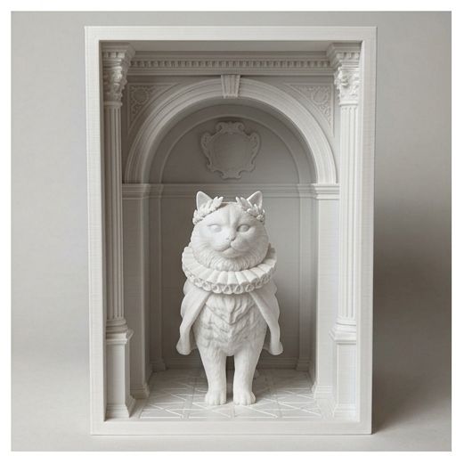 猫(ヒマラヤン)の3Dプリント ブックヌーク 白PLA 本棚インテリア