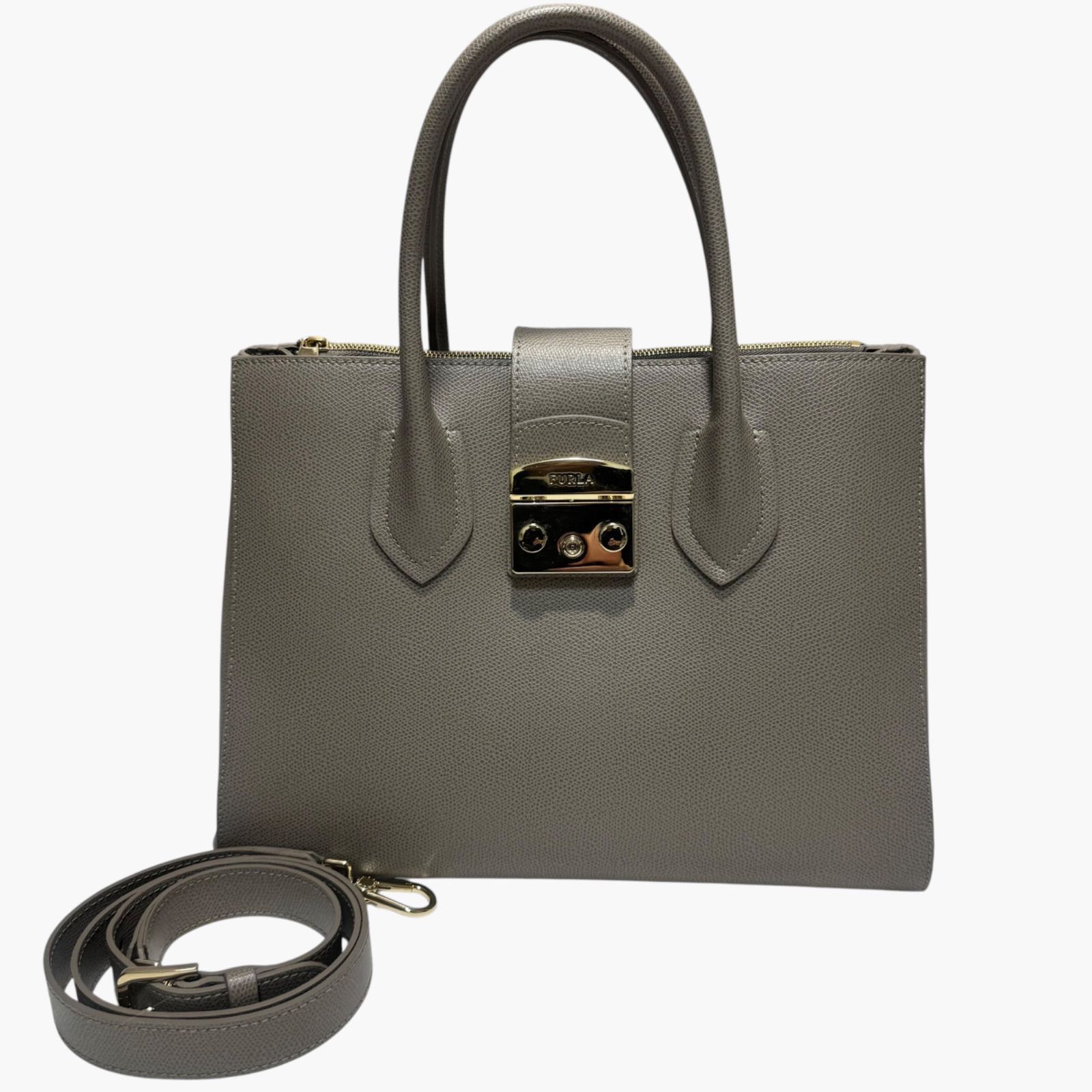 FURLA メトロポリス 2WAY ハンドバッグ グレージュ レザー ショルダーバッグ