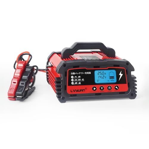LVYUAN（リョクエン）自動バッテリー充電器 定格25A 【正規品 PSE取得済み】緊急時 全自動 スマートチャージャー 12V/24V対応 バッテリー診断機能付 AGM/GEL車充電可能 自動車・農機・建設機械・小型船舶など 日本語説明書 (DC250)/