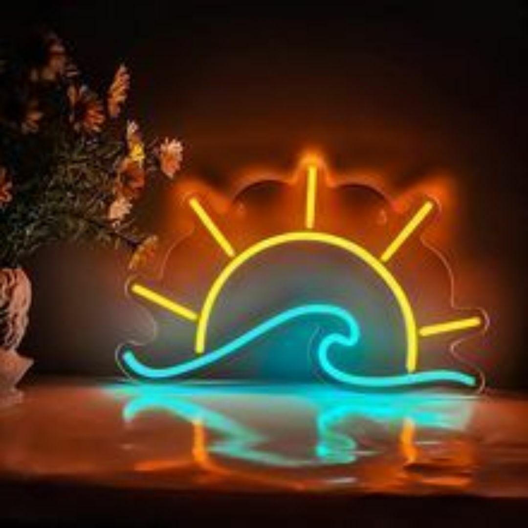 ネオンライト 波 太陽 幻想的 壁掛け 発光サイン LED 壁装飾 おしゃれ インテリア 照明 バー 屋内 趣味 ネオンサイン USB給電 電源スイッチあり