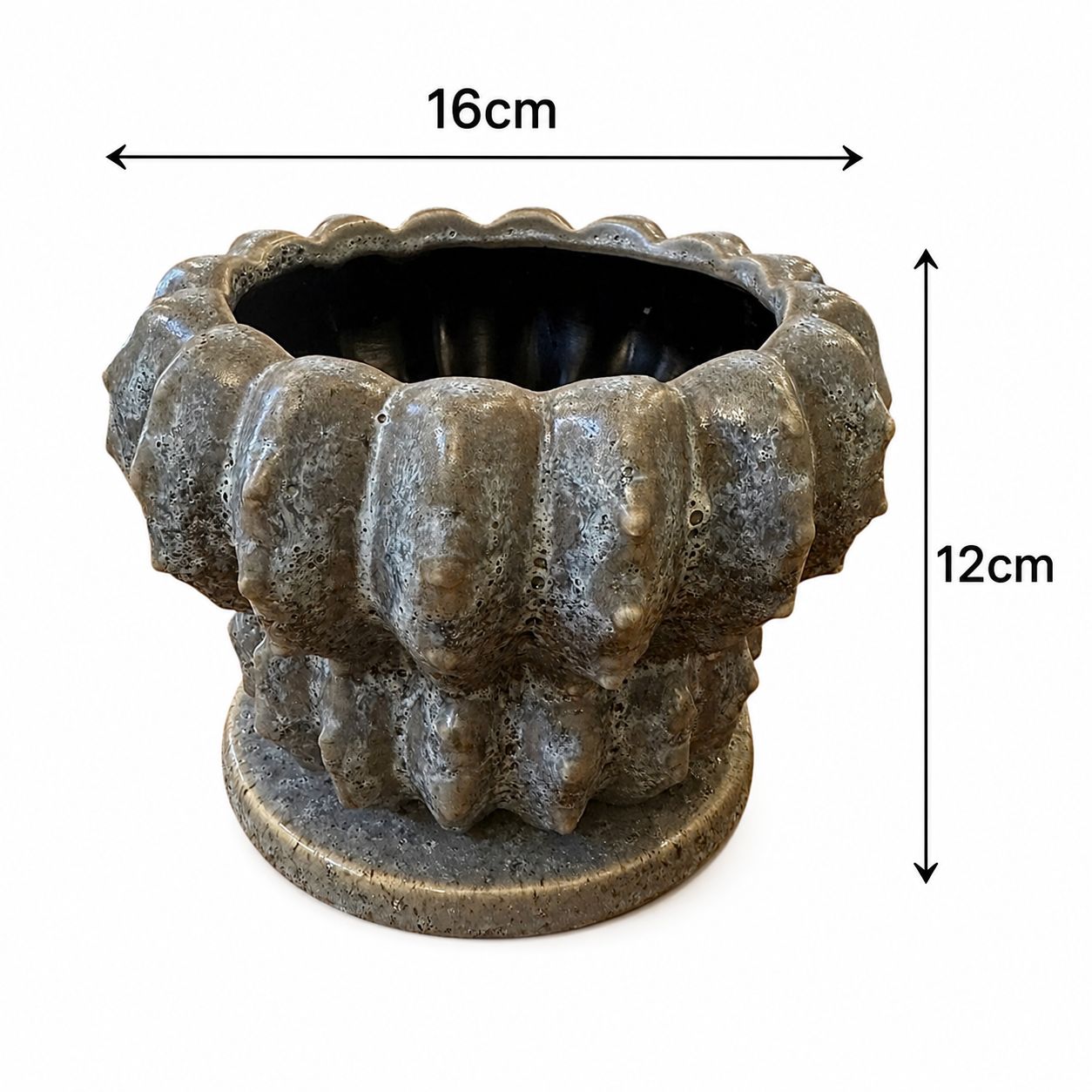 植木鉢 花器 陶器 薄い緑 トゲトゲ 底穴あり 受け皿付き 外寸16cm 高さ 