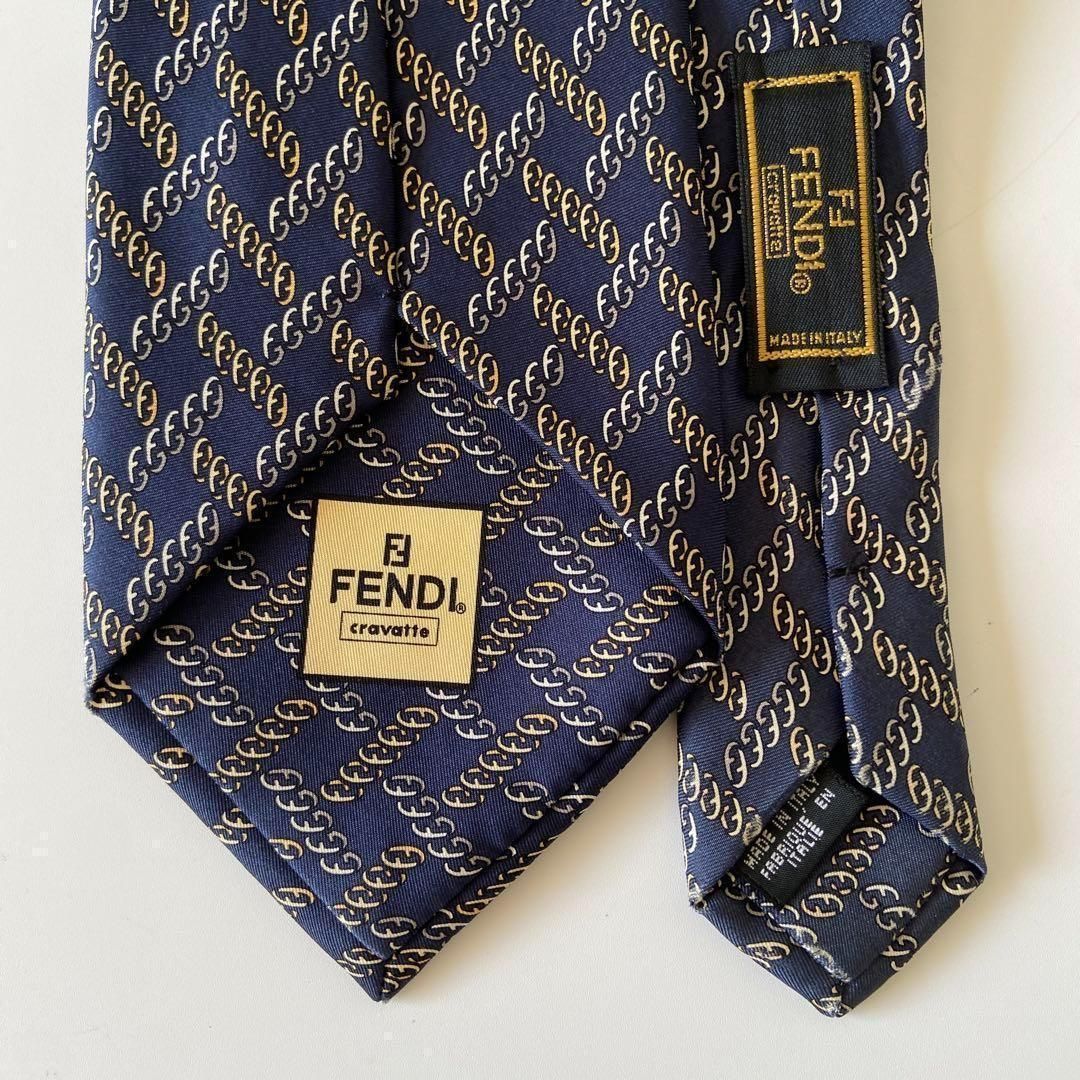 FENDI フェンディ ネクタイ ズッカ柄 イタリア製 SOIE100％ ネイビー