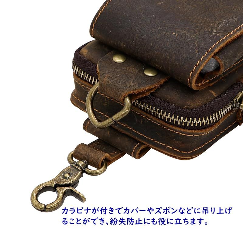 【新品】 XFSウエストポーチ メンズ 本革 レトロ スマホポーチ カラビナ付き スマホ対応 2室 携帯ポーチ タバコケース 煙草入れ ライター ジッポ たばこ シガレットケース ウエストバッグ ベルト鞄 牛革 ベルトバッグ 貴重品 小物入れ (草柄) 0