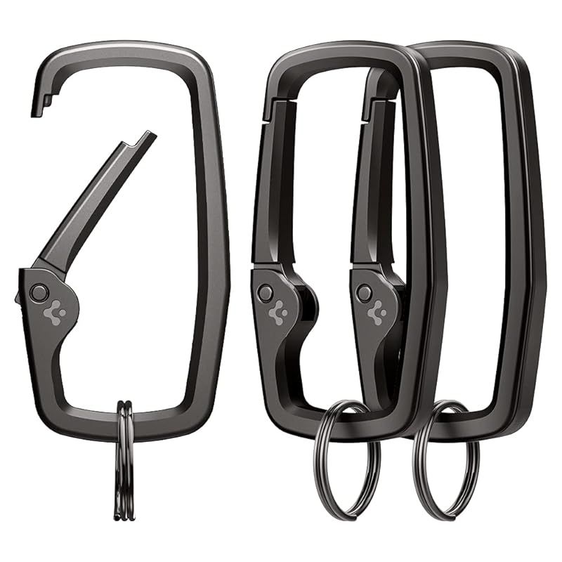【新品】 Spigen Life 頑丈なタイプ カラビナクリップ Dリング、スプリングスナップフック、キーリングキーチェーンフック 亜鉛合金カラビナ付き - 3個パック 0 7,770円