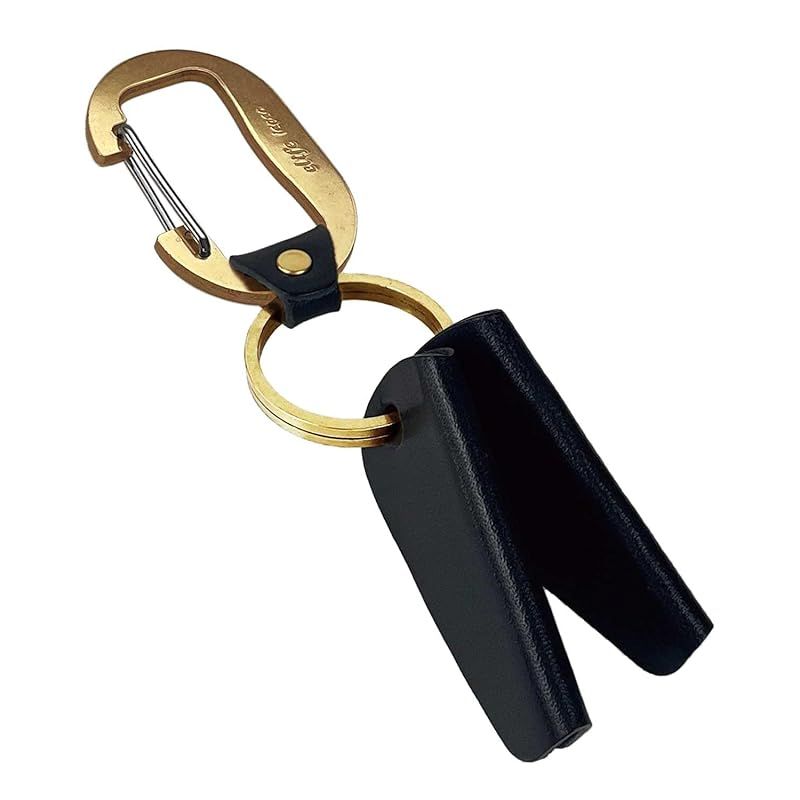 【新品】 [クリフ] キーホルダー メンズ キーカバー 鍵カバー キーリング カラビナ 日本製 革 真鍮(ブラック) 0