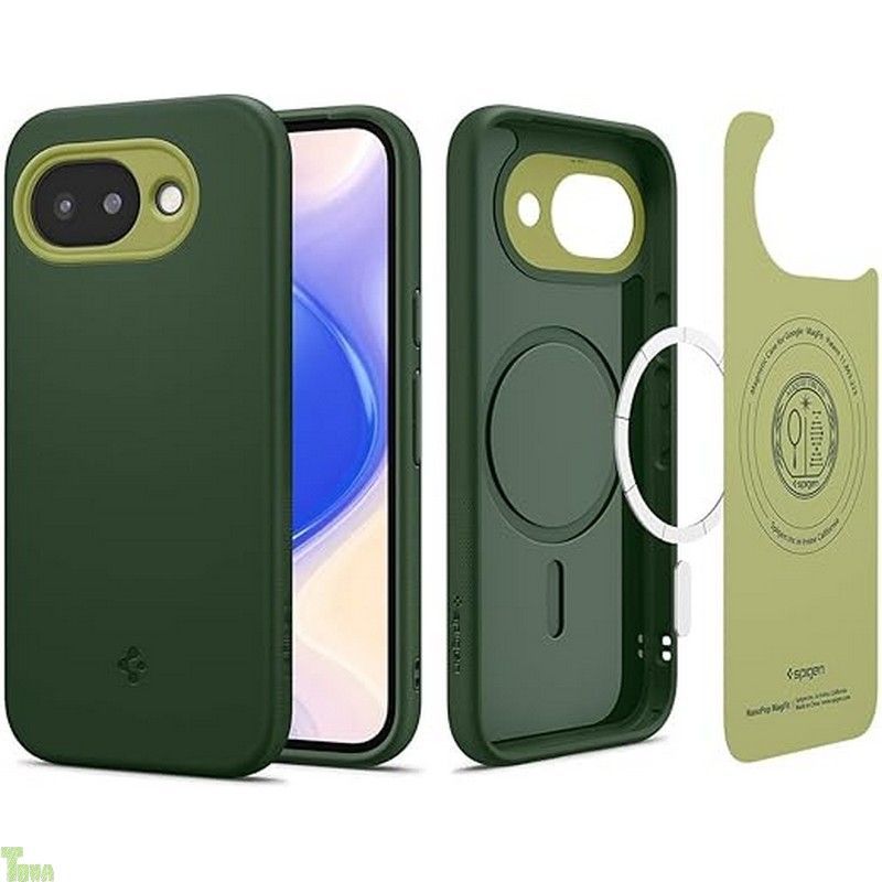 Spigen 【Made for Google 公式認定】 Pixel 10a ケース MagSafe対応 米軍MIL規格 ストラップホール 耐衝撃 ナノポップ・マグフィット (アボ・グリーン) ACS11288