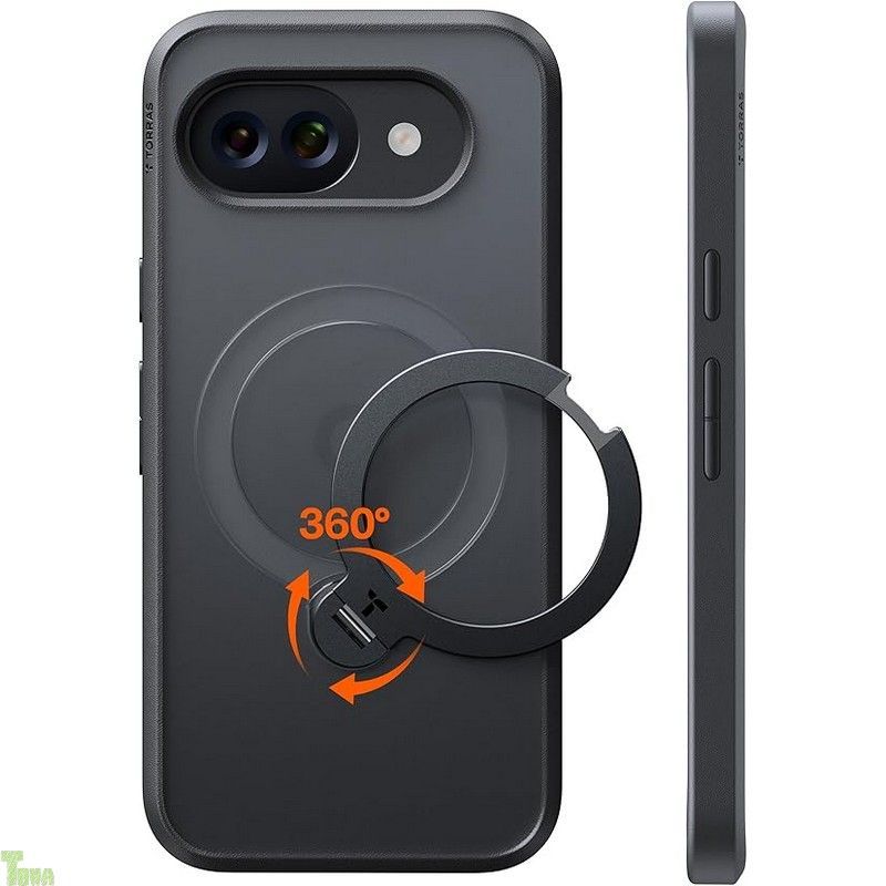 ブラック TORRAS Google Pixel 10a 用 ケース【多機能一体・360°新定点回転スタンド】 Magsafe対応 高耐久性 耐衝撃 ゼンマイ式スタンド リング 縦横両対応 マグネット搭載 急速充電対応 指紋防止「Ostand Q3 Spin」