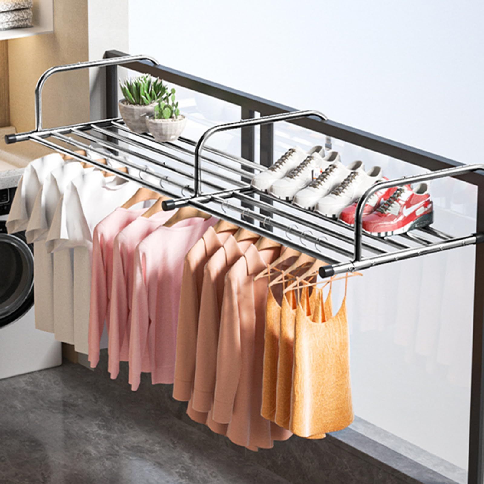 【まもなく終了】ベランダ物干し ステンレス 折りたたみ 屋外物干し伸縮可能 78-140cm ベランダ用物干し ベランダ 洗濯物干し 引っ掛けタイプ 乾燥ラック 壁掛け式 物干し台・物干しラック 物干し 耐荷重25kg 組み立て不要 タオルハンガー 物干し台