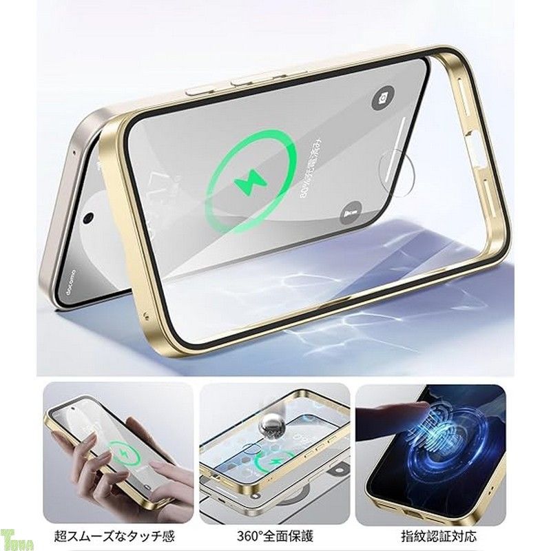 【自動スライドロック！360°全面保護】WTAIYUN Google Pixel 10a 用 ケース MagSafe対応 一体型レンズ保護 ワイヤレス充電対応 高感度タッチ ストラップホール付き 指紋認証対応 透明 黄変防止PC背面 指 (シャンパンゴールド)