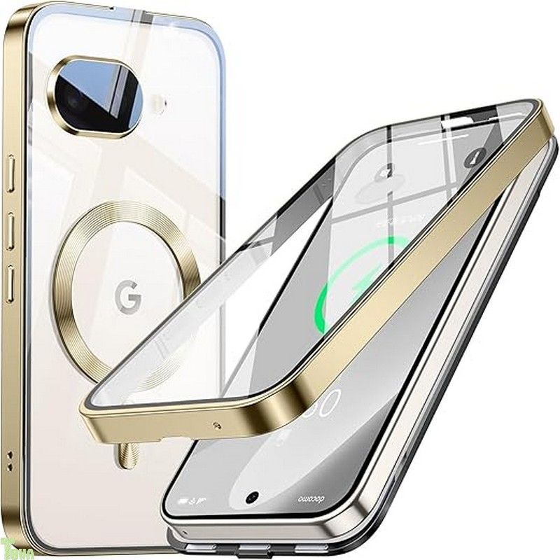 【自動スライドロック！360°全面保護】WTAIYUN Google Pixel 10a 用 ケース MagSafe対応 一体型レンズ保護 ワイヤレス充電対応 高感度タッチ ストラップホール付き 指紋認証対応 透明 黄変防止PC背面 指 (シャンパンゴールド) の商品写真