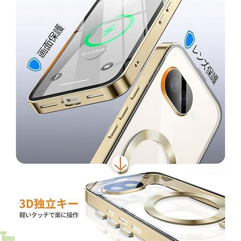 【自動スライドロック！360°全面保護】WTAIYUN Google Pixel 10a 用 ケース MagSafe対応 一体型レンズ保護 ワイヤレス充電対応 高感度タッチ ストラップホール付き 指紋認証対応 透明 黄変防止PC背面 指 (シャンパンゴールド)