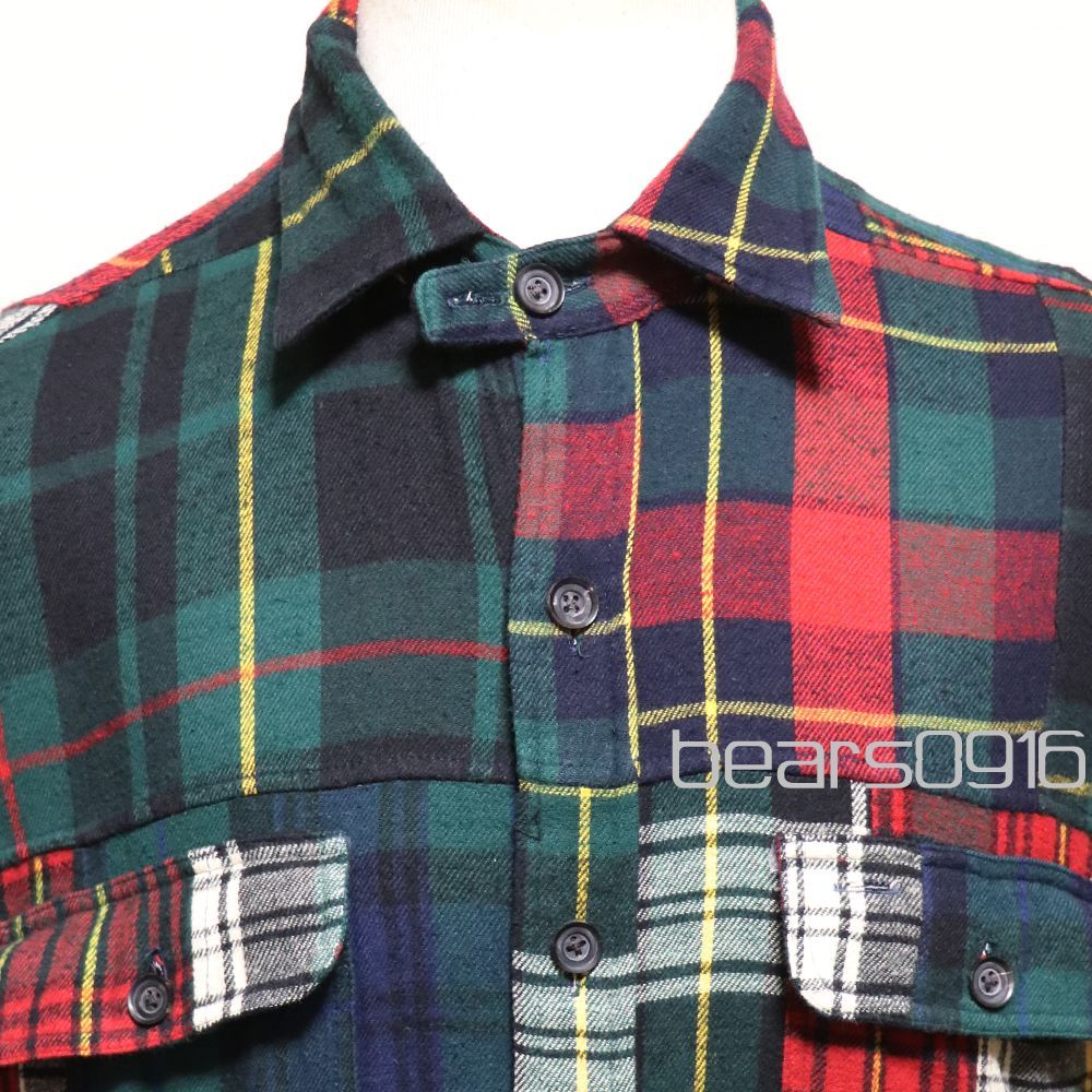 ラルフローレン】シャツ メンズ パッチワーク ネルシャツ M L 美品 緑