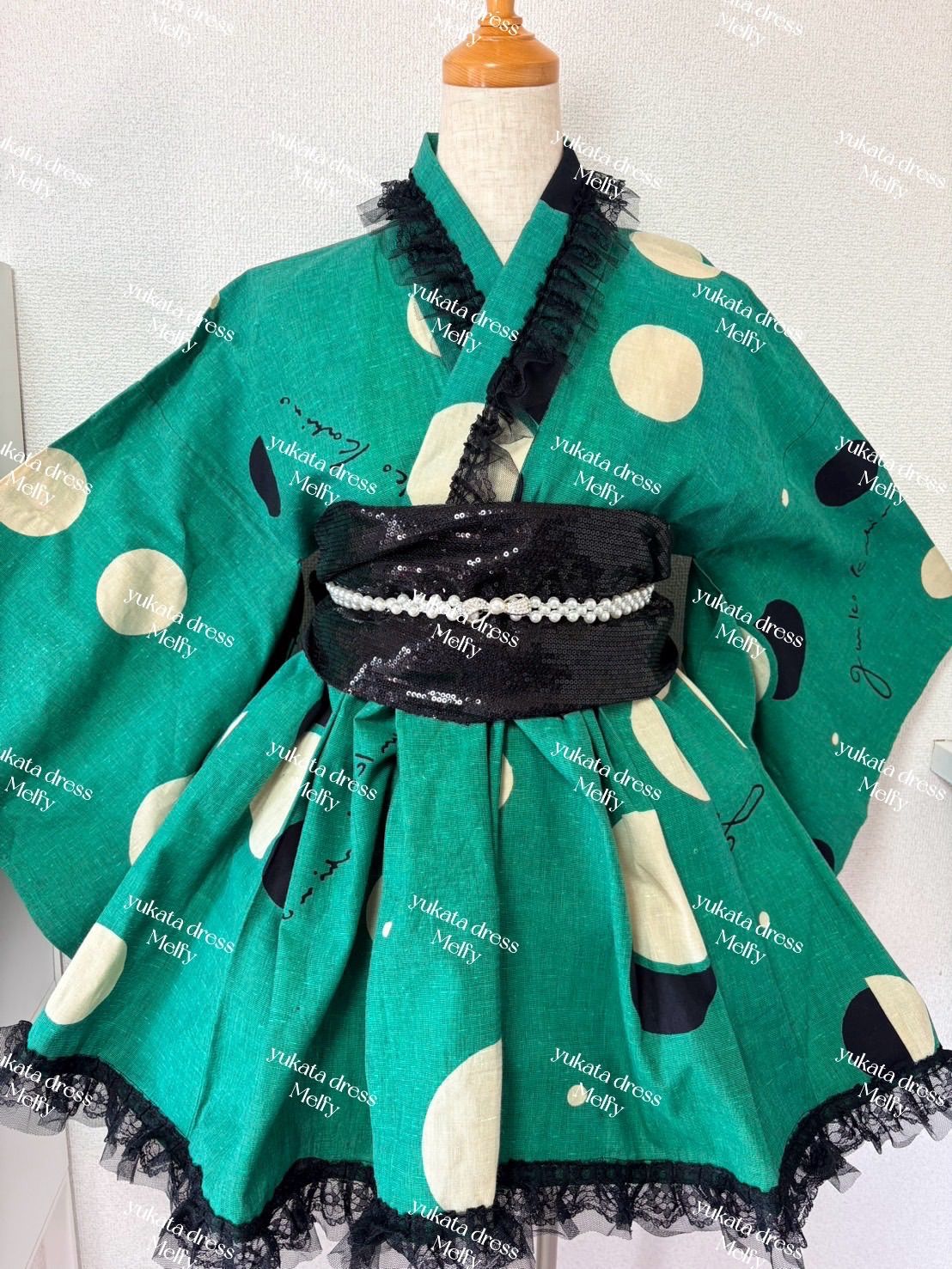 チュールSET??浴衣ドレス　グリーン×黒junko koshino