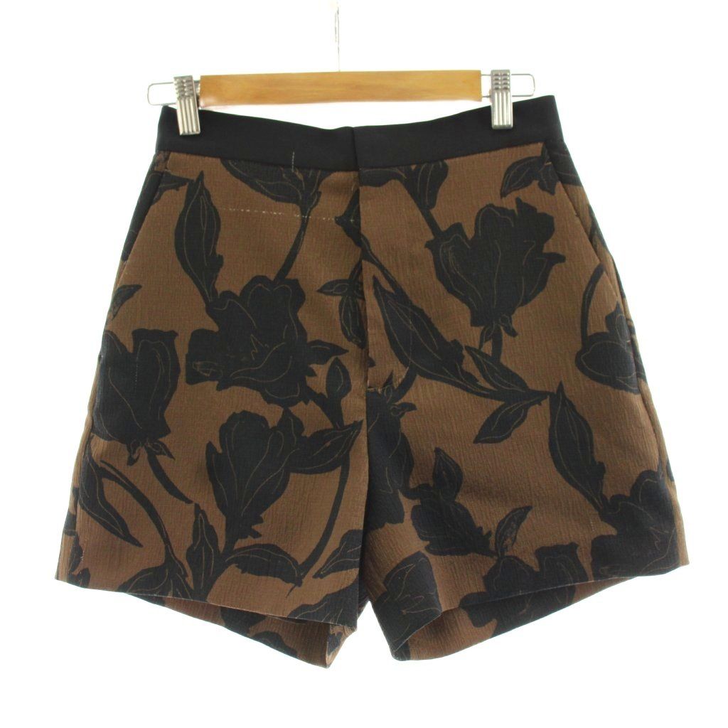 イエナ IENA 24AW ボタニカルショートパンツ 花柄 ジップフライ 36 茶 ブラウン 黒 ブラック 24030900501030 /KU