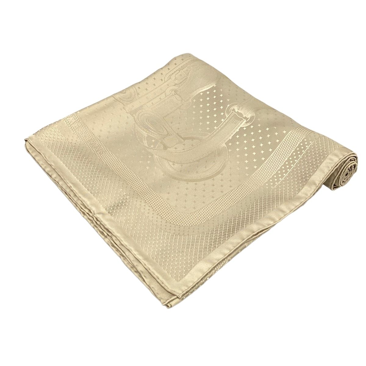 HERMES(エルメス) スカーフ美品 カレジェアン135 ジャカード コーチング リネン(ベージュ) 大判スカーフ シルク