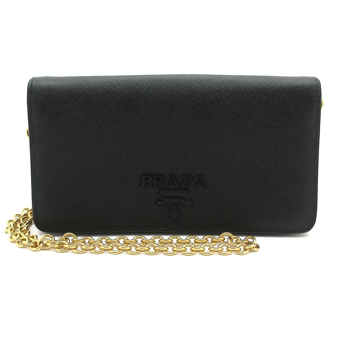 PRADA(プラダ) 財布 - 1DH029 黒×ゴールド チェーンウォレット レザー