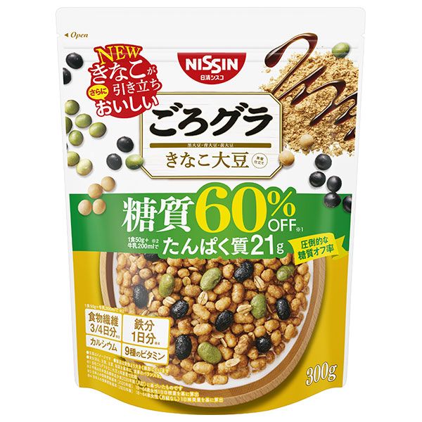 日清シスコ ごろグラ 糖質60%オフ きなこ大豆 300g×8袋入 メーカー 問屋直送| 送料無料 グラノーラ シリアル 糖質オフ 糖質 朝食 ストック ジャム コンフィチュール パン ケース買い まとめ買い 業者 仕入れ 大量 ヘルシー 低糖質 ダイエット