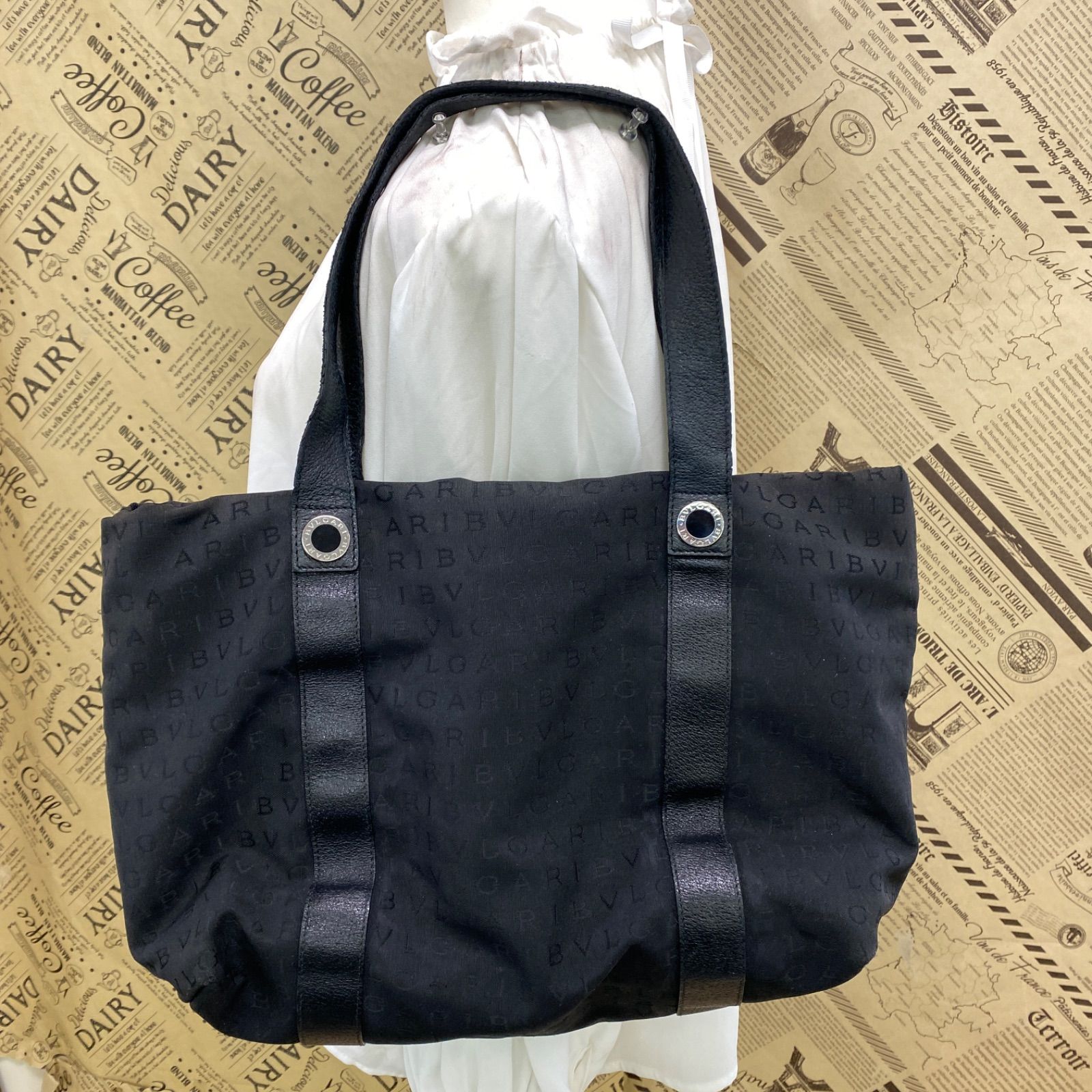 ブルガリ トート ショルダーバッグ ロゴマニア 黒 ビジネス GA366