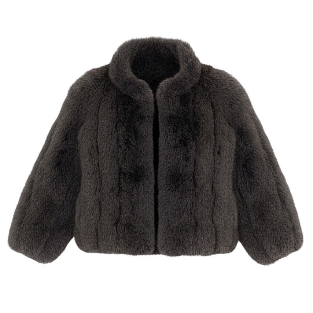 47e13 Rambulton 染め フォックス 肉厚ファーコート サイズM パープルグレー 本毛皮 Dyed Fox Fur Coatt18r