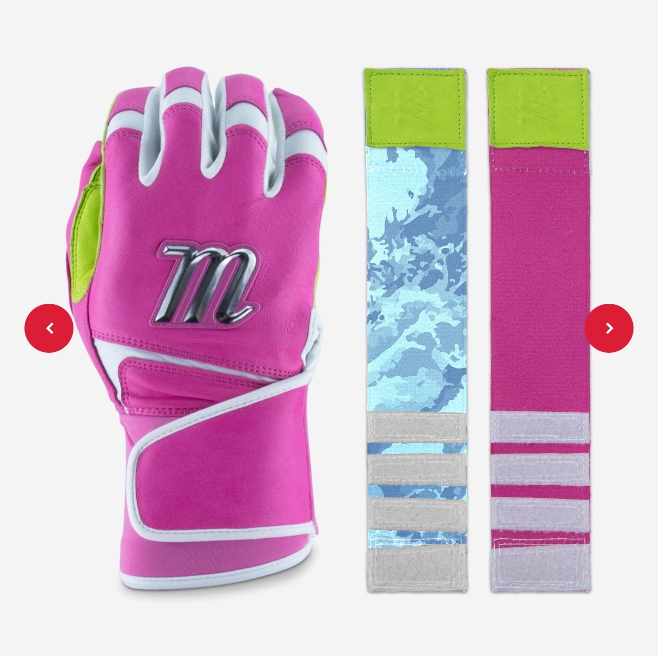 【プロ仕様】マルーチ MARUCCI バッティンググローブ フィット感抜群 ロングタイプ 野球用品　REMX BATTING GLOVES - PINK/LIME GREEN