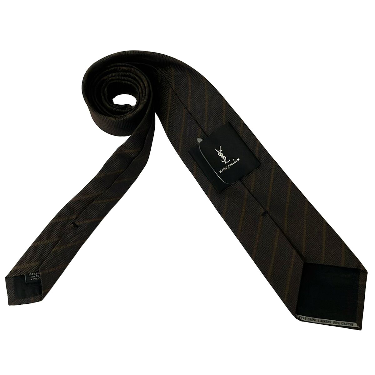 YvesSaintLaurent rivegauche (YSL)(イヴサンローランリヴゴーシュ) ネクタイ メンズ美品  - ダークブラウン×黒 レジメンタル YvesSaintLaurent rivegauche (YSL)(イヴサンローランリヴゴーシュ