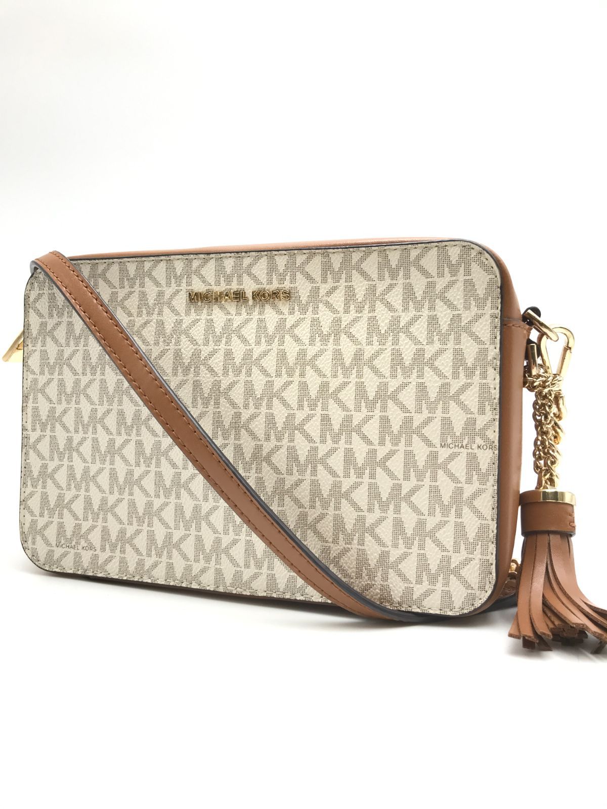 MICHAEL KORS　マイケルコース　ショルダーバッグ　MK柄　クロスボディ　PVC×レザー　アイボリー×ブラウン系　2032