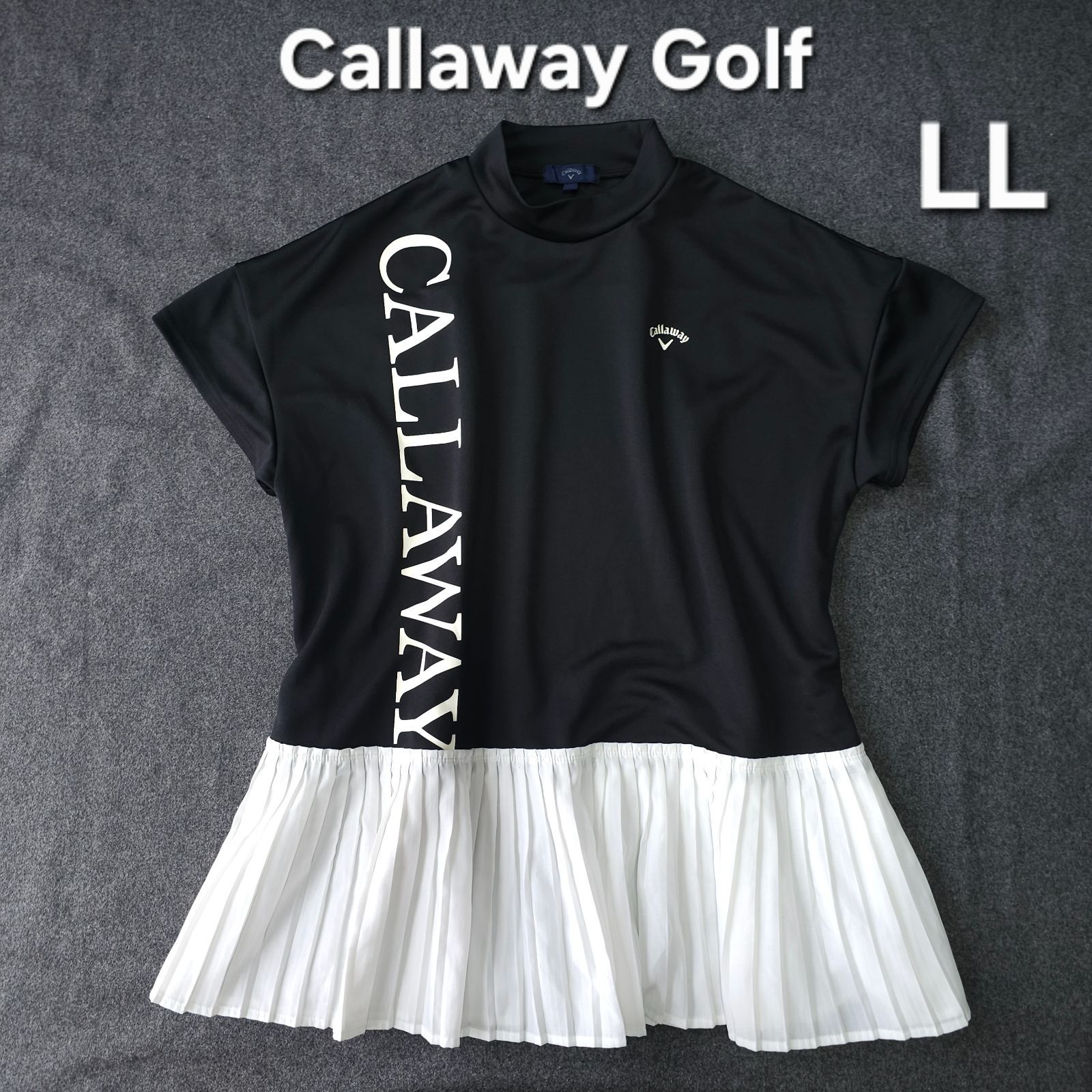 【?値下げ交渉受付中】極美品 Callaway 近年 モックネック 半袖 ゴルフ シャツポロシャツ プリーツ レディース LL ブラック キャロウェイ