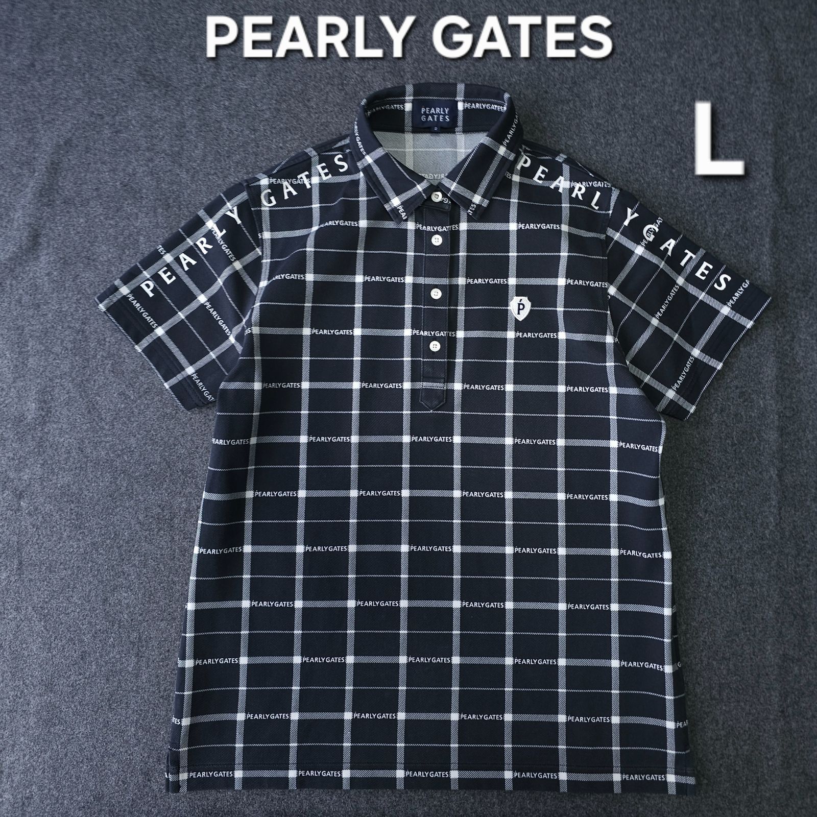 【?値下げ交渉受付中】PEARLY GATES 近年 半袖 ゴルフ ポロシャツ レディース 2 L ブラック チェック柄 ストレッチ パーリーゲイツ