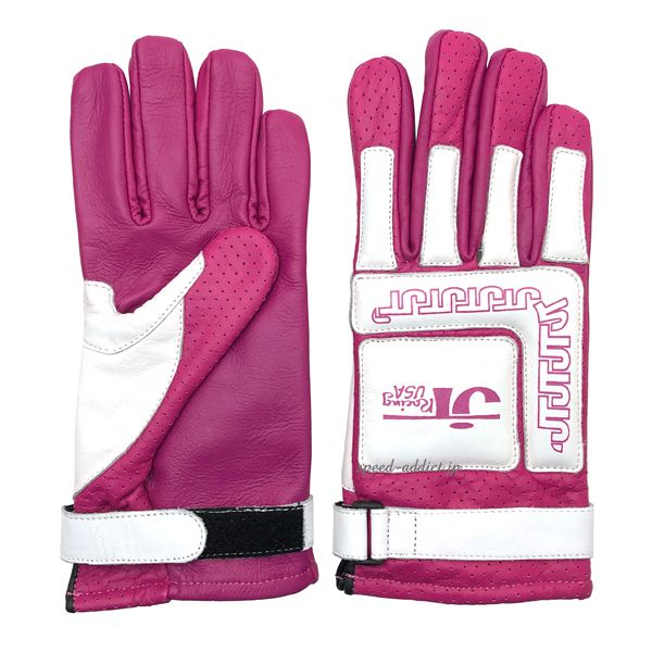 JT Racing USA VINTAGE RACING GLOVE PINK × WHITE/レーシンググローブ ピンク ダートトラック トラッカー 革 ビンテージ アメリカ製 usa製 bmx
