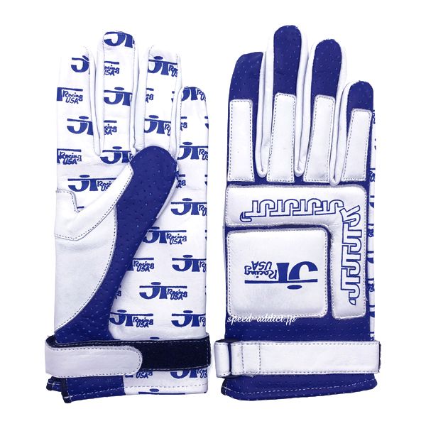 JT Racing USA VINTAGE RACING GLOVE WHITE × BLUE/レーシンググローブ bmx パッド vmx クッション minimoto オフロード バイク 本革 アメリカ 80s