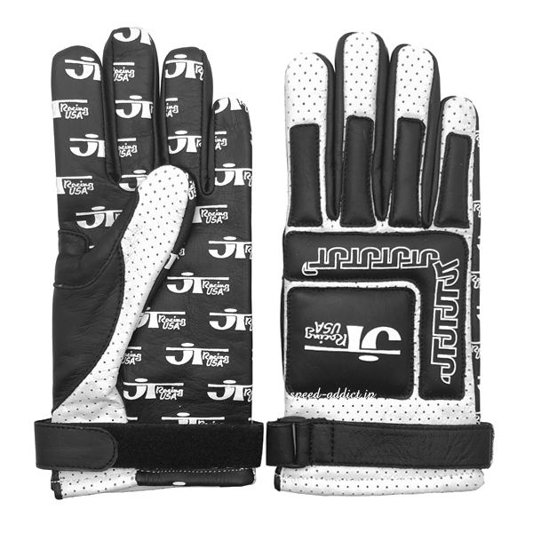JT Racing USA VINTAGE RACING GLOVE BLACK × WHITE/レーシンググローブ ロゴ アメリカ 本革 プロテクト オフロード バイク モタード エンデューロ