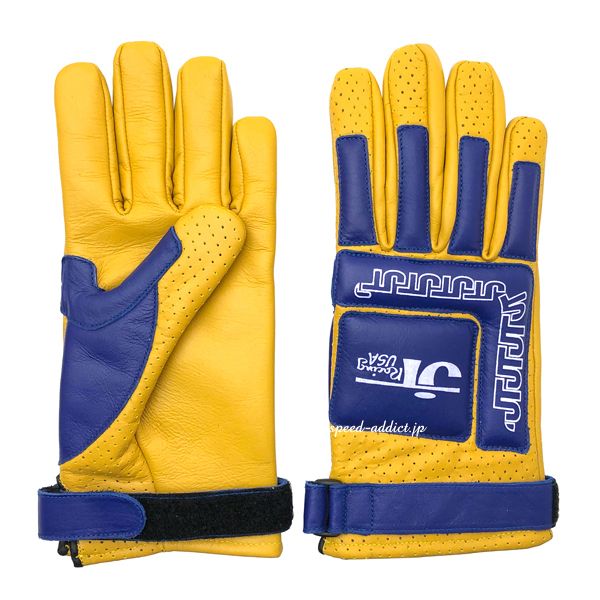 JT Racing USA VINTAGE RACING GLOVE YELLOW × BLUE/レーシンググローブ ダートトラック トラッカー オフロード バイク モタード エンデューロ