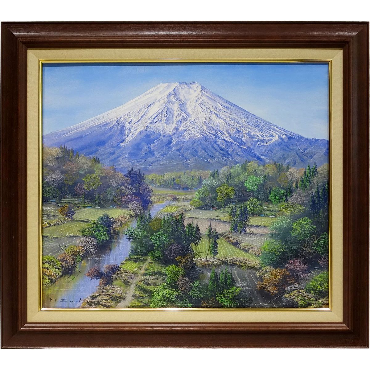 油彩画 F10号 佐田光「富士」 油絵 額入り 富士山 真筆 手描き 肉筆画 風景画 山岳風景 額装絵画 　YE585