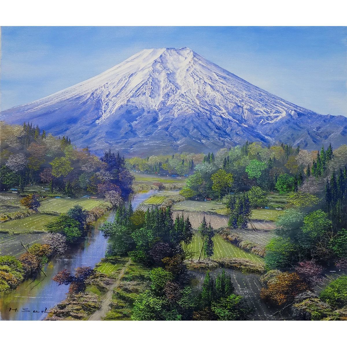油彩画 F10号 佐田光「富士」 油絵 額入り 富士山 真筆 手描き 肉筆画 