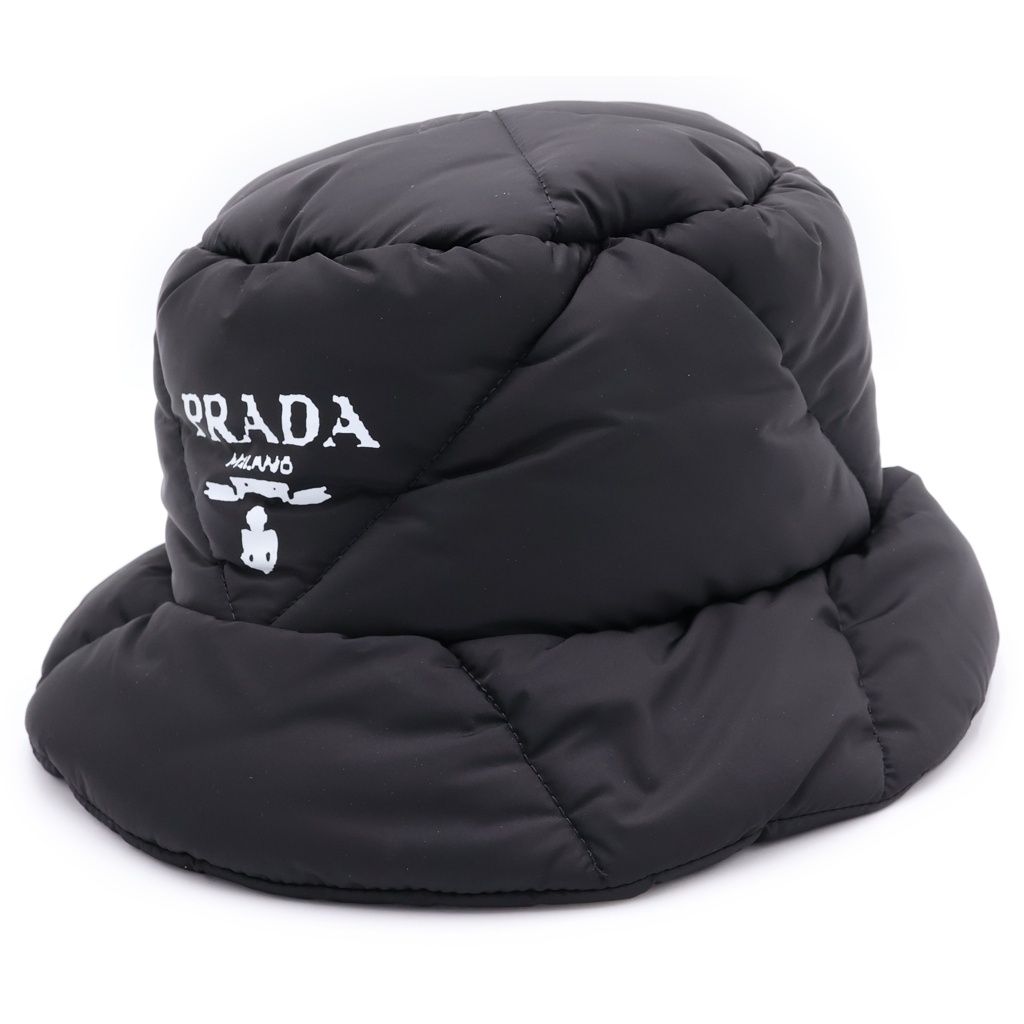 PRADA (プラダ) 22AW Padded Re-Nylon Bucket Hat パデッド リナイロンバケットハット 帽子 ロゴ ブラック 2HC252 IYK