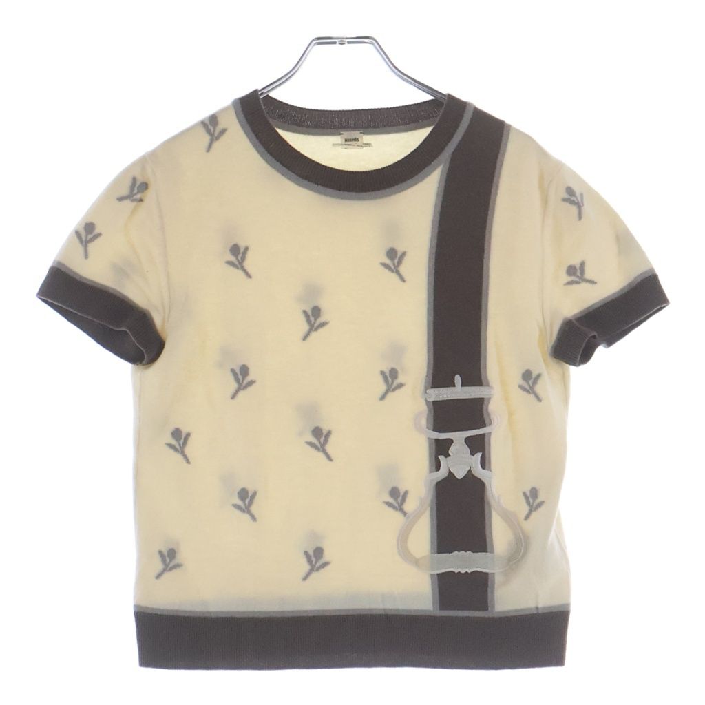 HERMES (エルメス) フラワー柄ジャガード 半袖ニット セーター アイボリー レディース