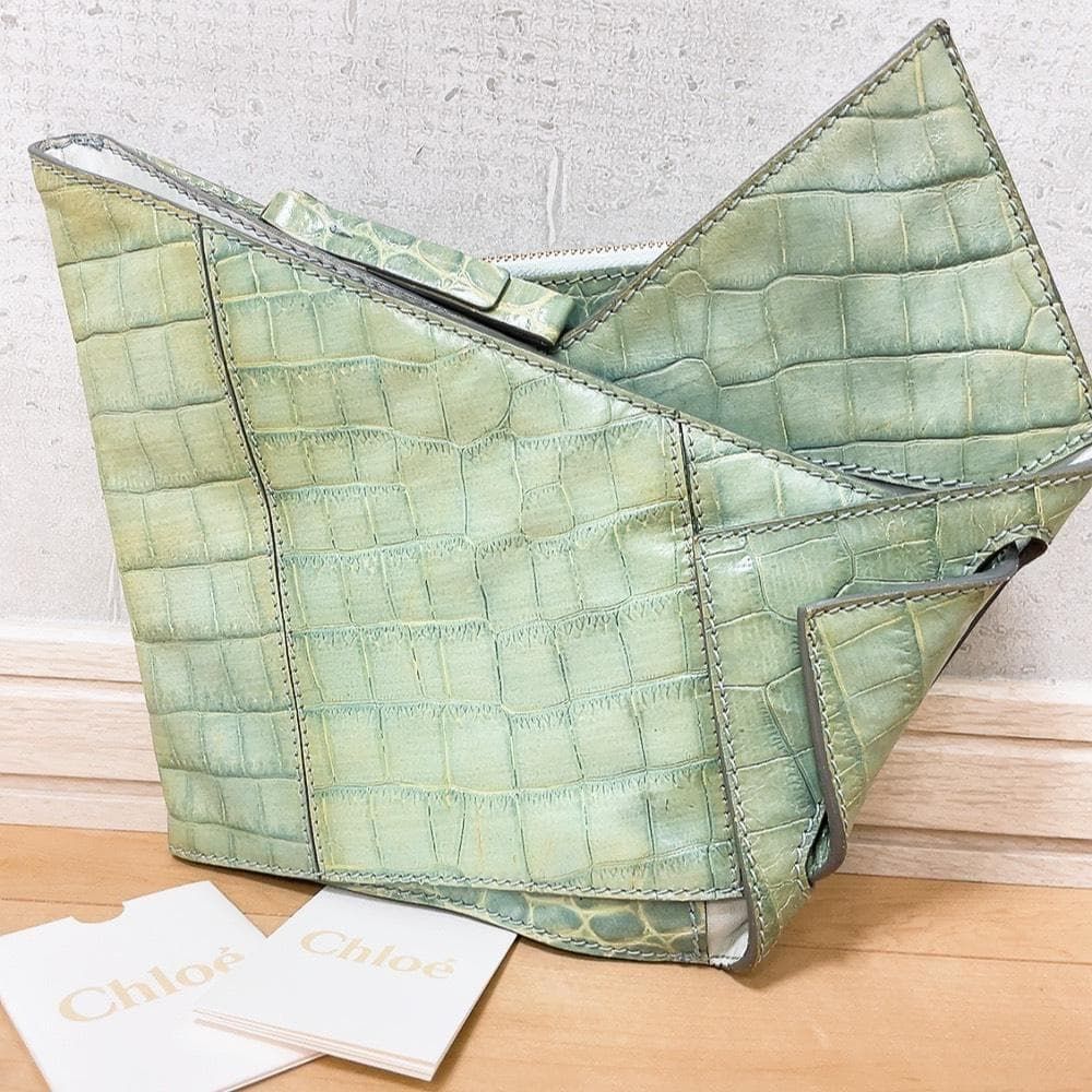 Chloe クロエ フレア オリガミ クラッチバッグ クロコ型押し ミントグリーン ヴィンテージ レディース 希少 完売品 Freja Origami Clutch vintage