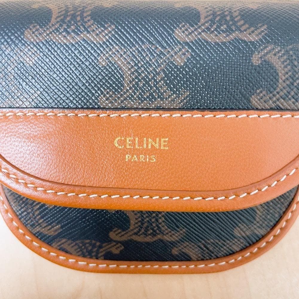 CELINE セリーヌ トリオンフ キャンバス タン レザー ショルダーバッグ