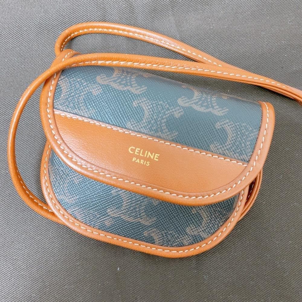 CELINE セリーヌ トリオンフ キャンバス タン レザー ショルダーバッグ