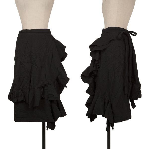 コムデギャルソンCOMME des GARCONS 製品染めフリル切替エステルラップスカート 黒S
