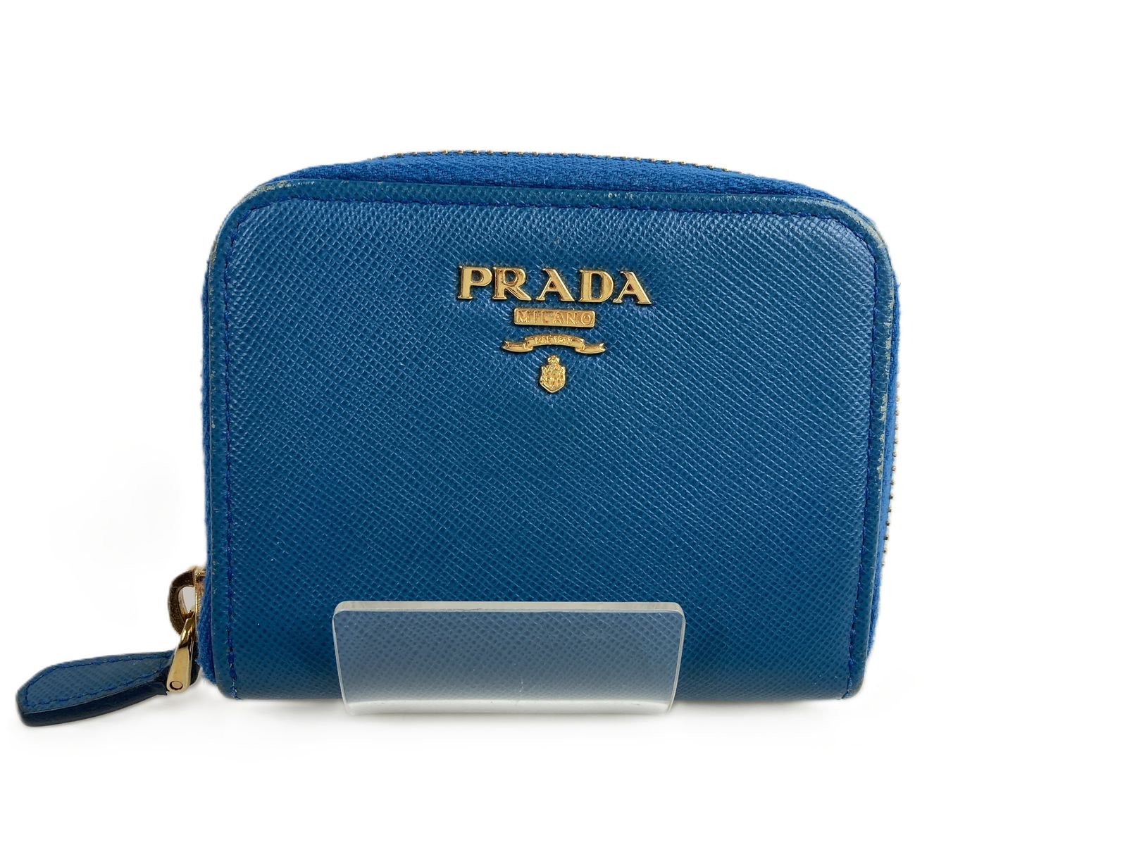 プラダ　PRADA　サフィアーノレザー　コインケース　小物入れ　ラウンドファスナー　ブルー系　送料無料