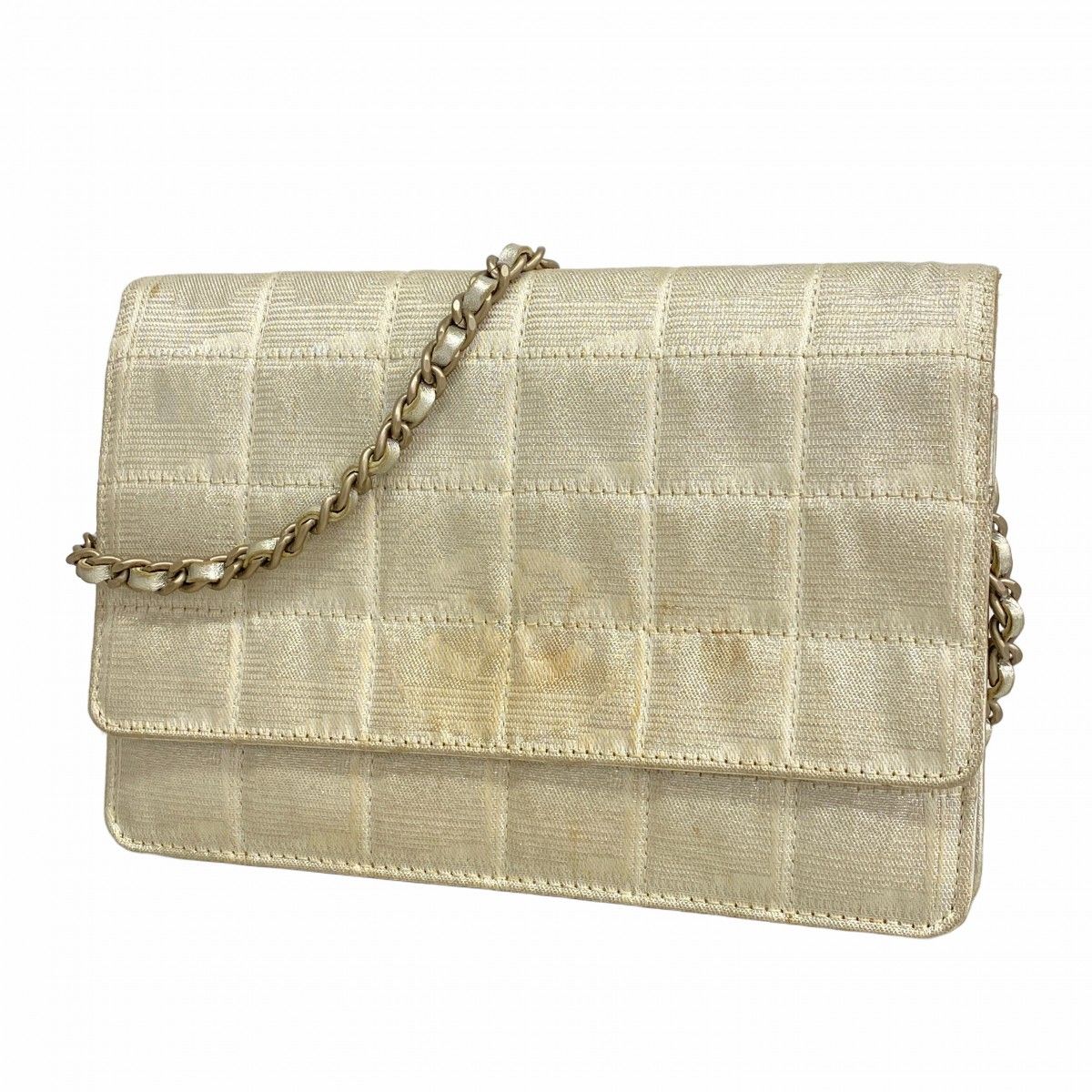 【6eb1629】シャネル ショルダーウォレット ニュートラベル ナイロン シルバー シルバー金具【中古】レディース