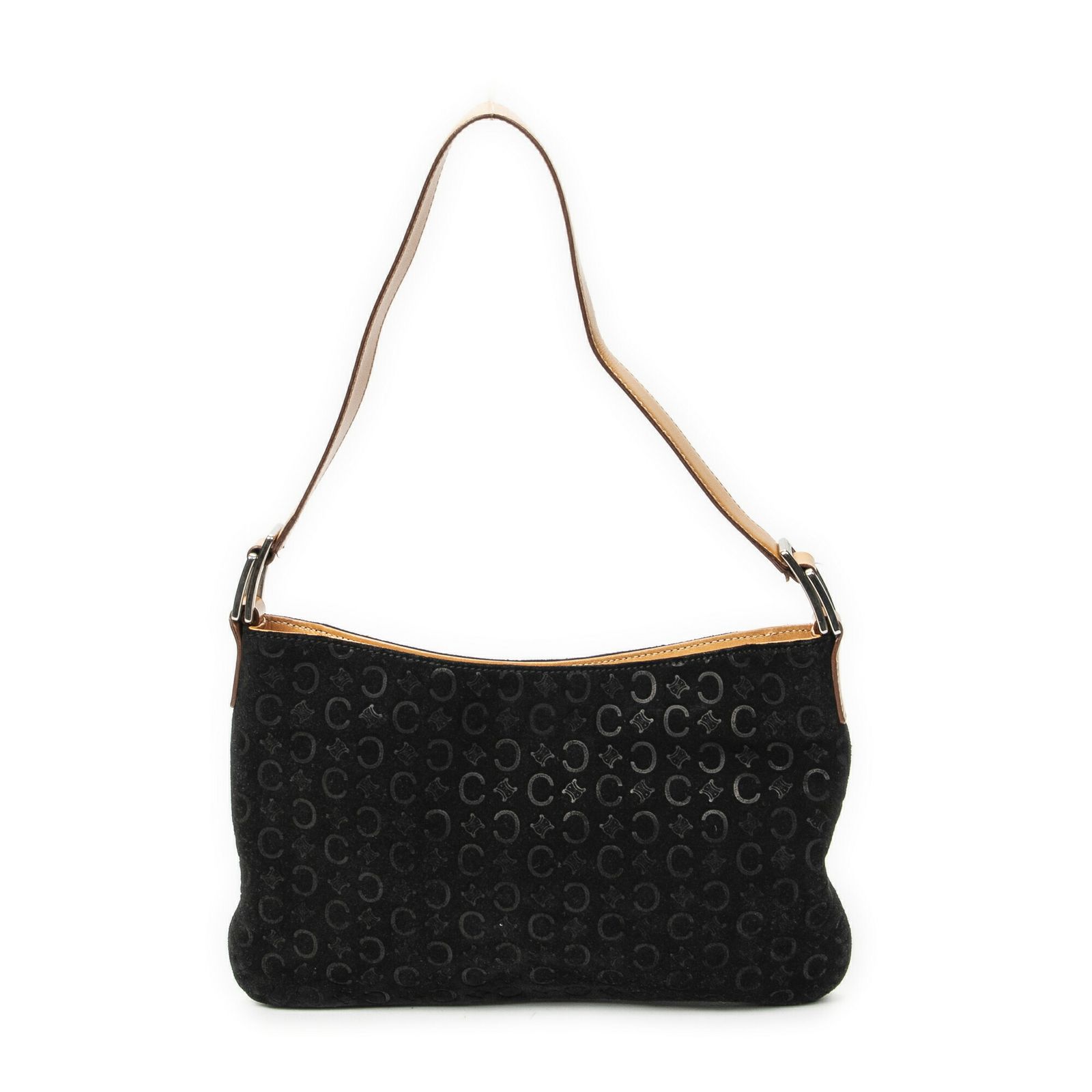 [中古] CELINE セリーヌフラップショルダーバッグブラック/ブラウンC マカダムスエードレザーAB