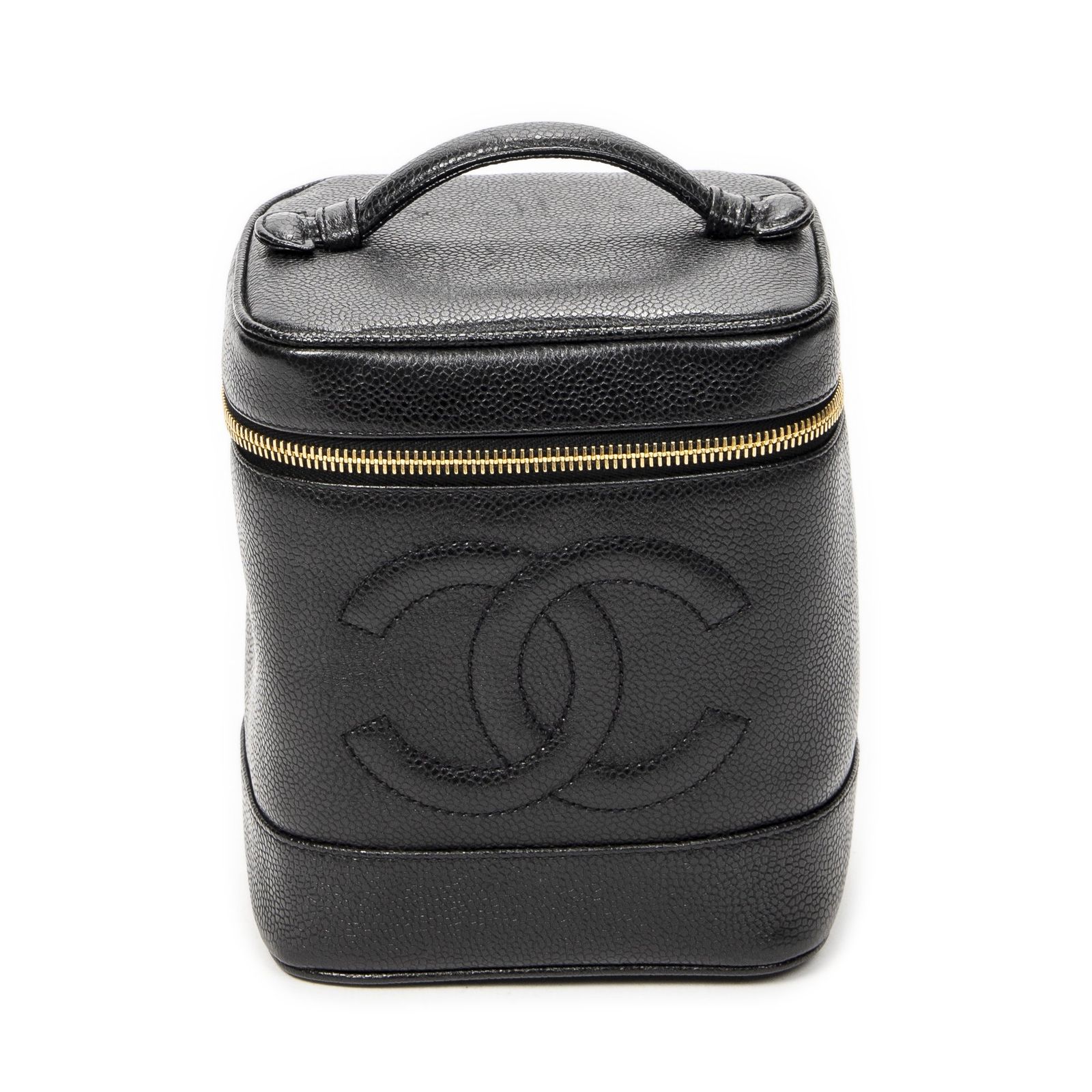 [中古] CHANEL シャネルタイムレストールバニティケース黒キャビアレザーA