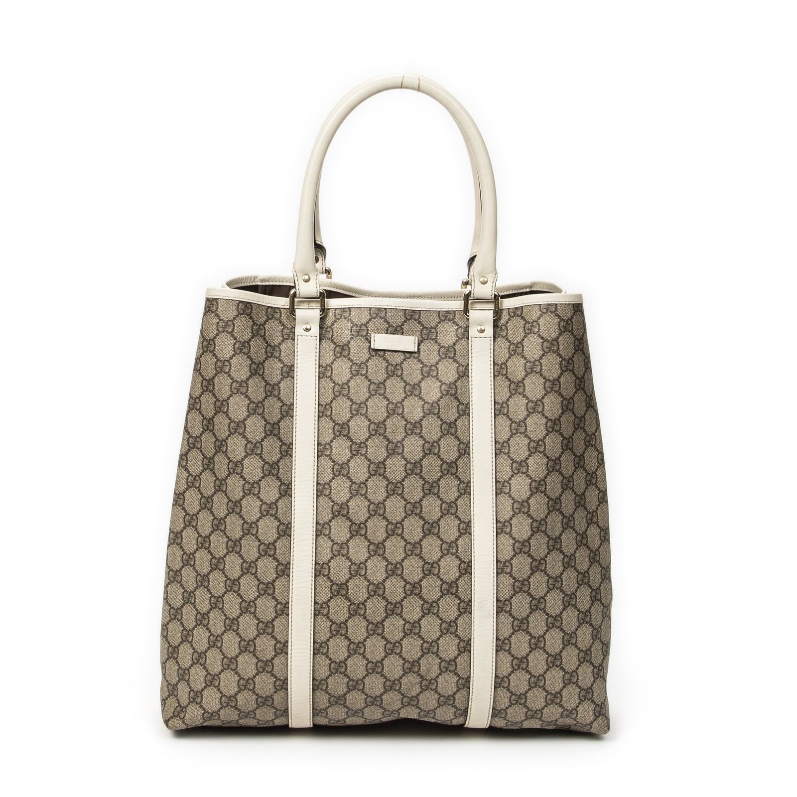[中古] GUCCI グッチバーティカルトートホワイト/ベージュスプリームPVCキャンバスA