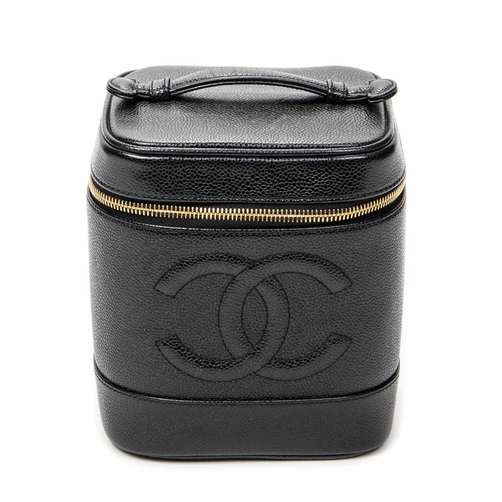 [中古] CHANEL シャネルタイムレストールバニティケース黒キャビアレザーA