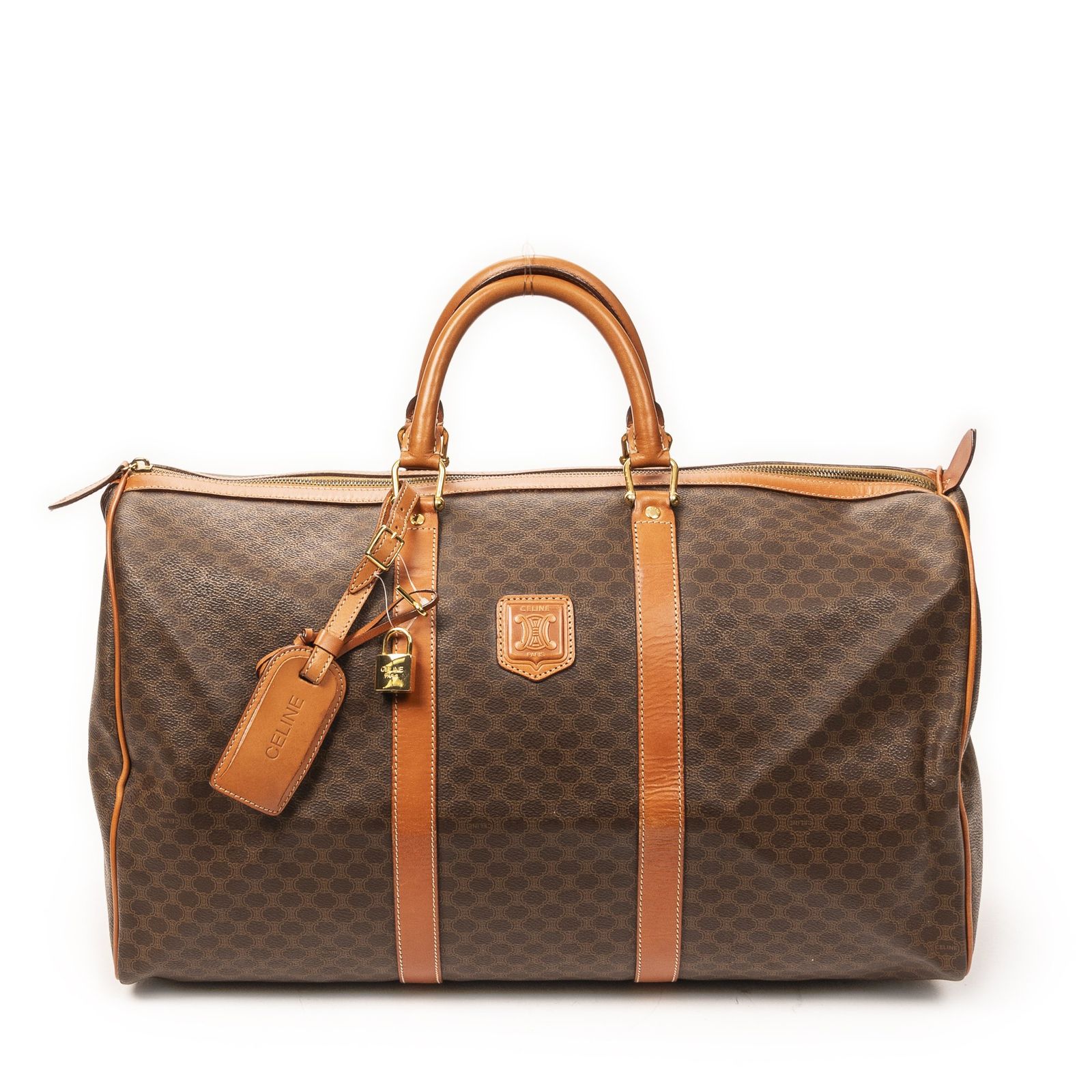 [中古] CELINE セリーヌヴィンテージ ラージ トラベル ボストン茶色マカダムPVCキャンバスA