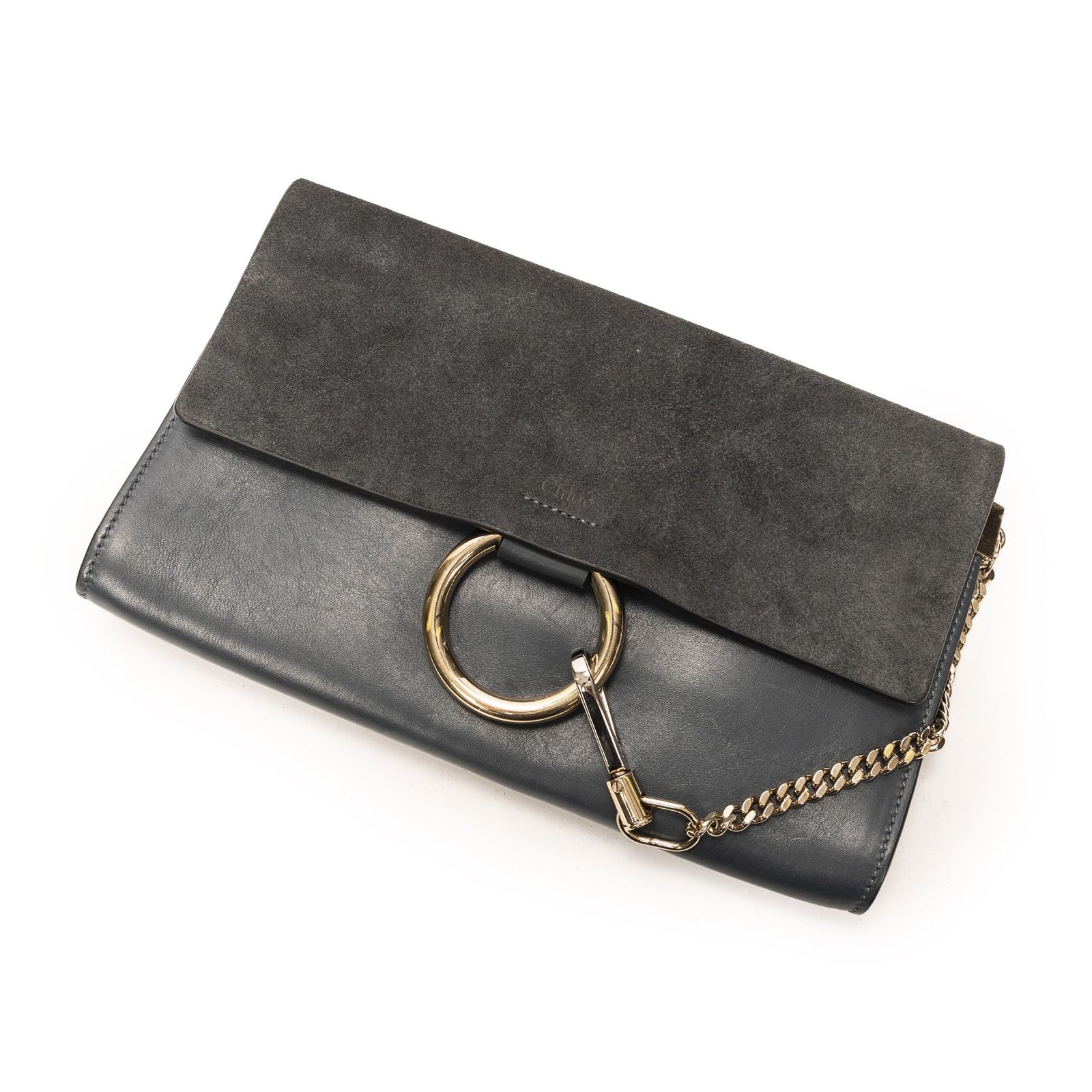 [中古] CHLOE クロエフレームクラッチ青カーフスキンレザーA