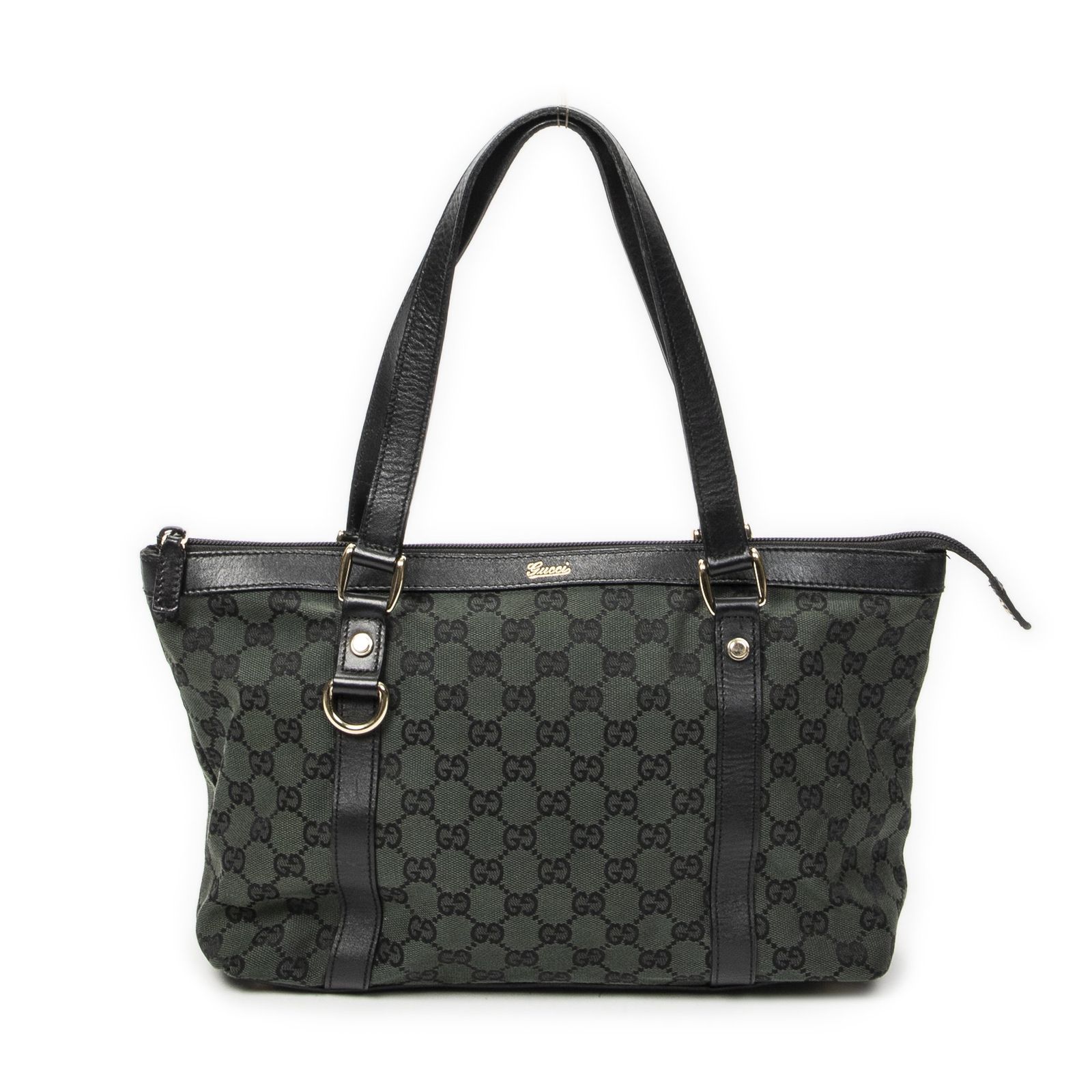 [中古] GUCCI グッチミディアムアビー D リング トート グリーン/ブラックGGキャンバスA