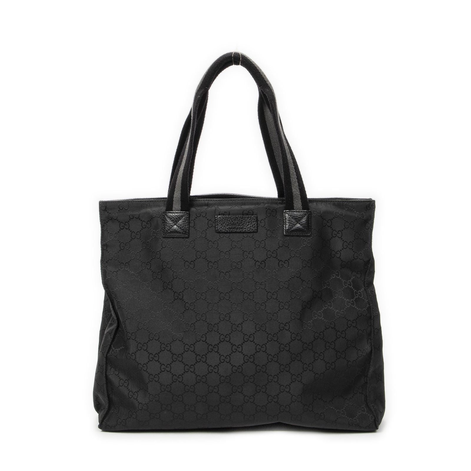 [中古] GUCCI グッチスクエア ウェブ ショッパー黒GGナイロンキャンバスA